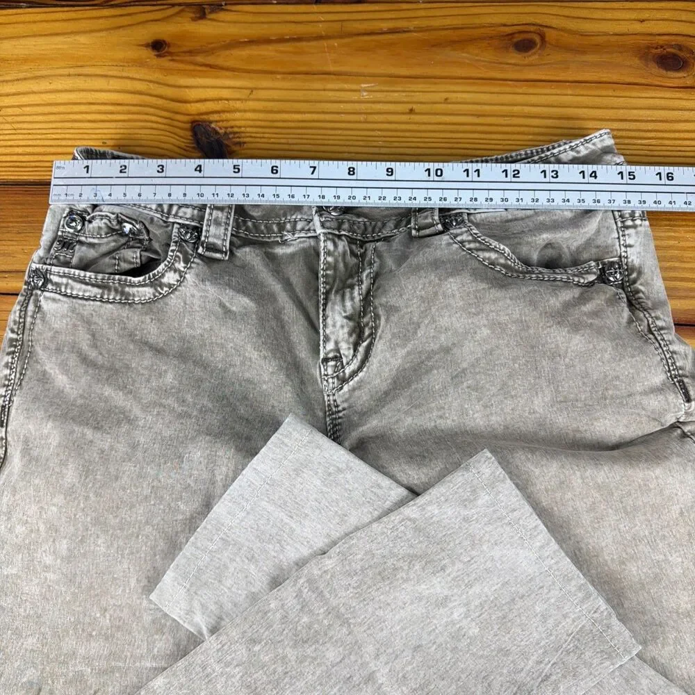 Miss me womens skinny olive moto jeans with embroidery size 29